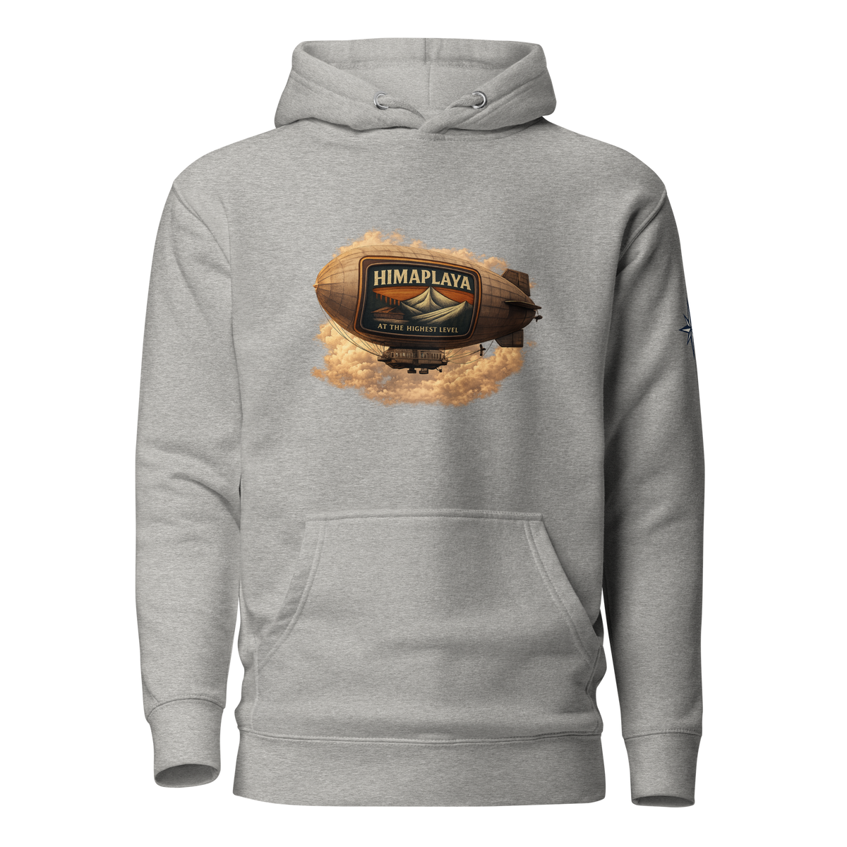 Gray hoodie with a HIMAPLAYA logo on the chest 