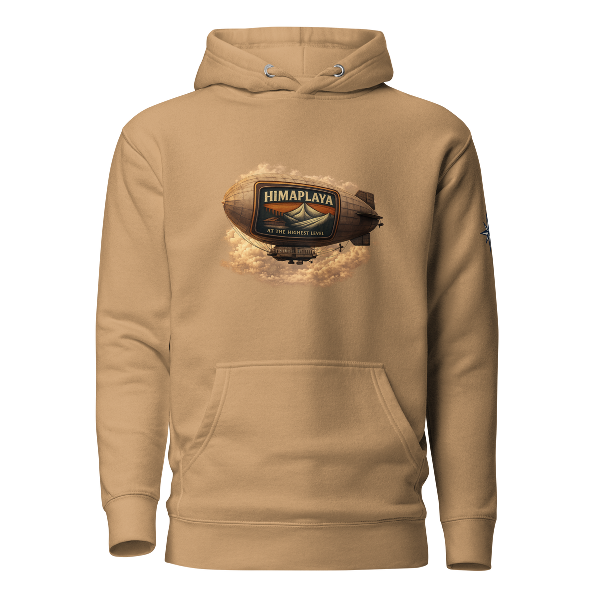 Beige hoodie with a HIMAPLAYA logo on the chest 