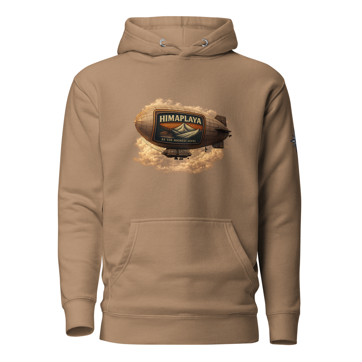 Brown hoodie with a HIMAPLAYA logo on the chest 